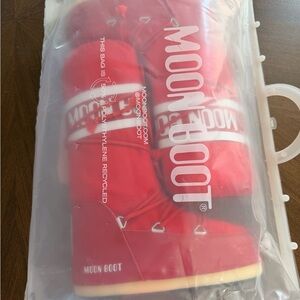 NWT Moon Boot Red Snow Boots with White Logo Strap